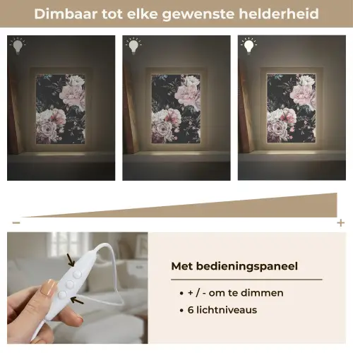 Vintage - Rozen - Romantisch - Bloemen Light Box met kabel (Tafellamp) klein -USP_dimbaarNL