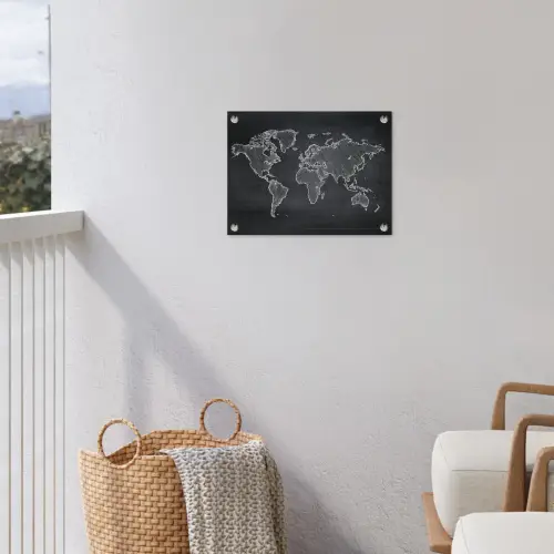 Wereldkaart - Krijt - Zwart - minimalistisch tuinposter los doek klein -sfeer8