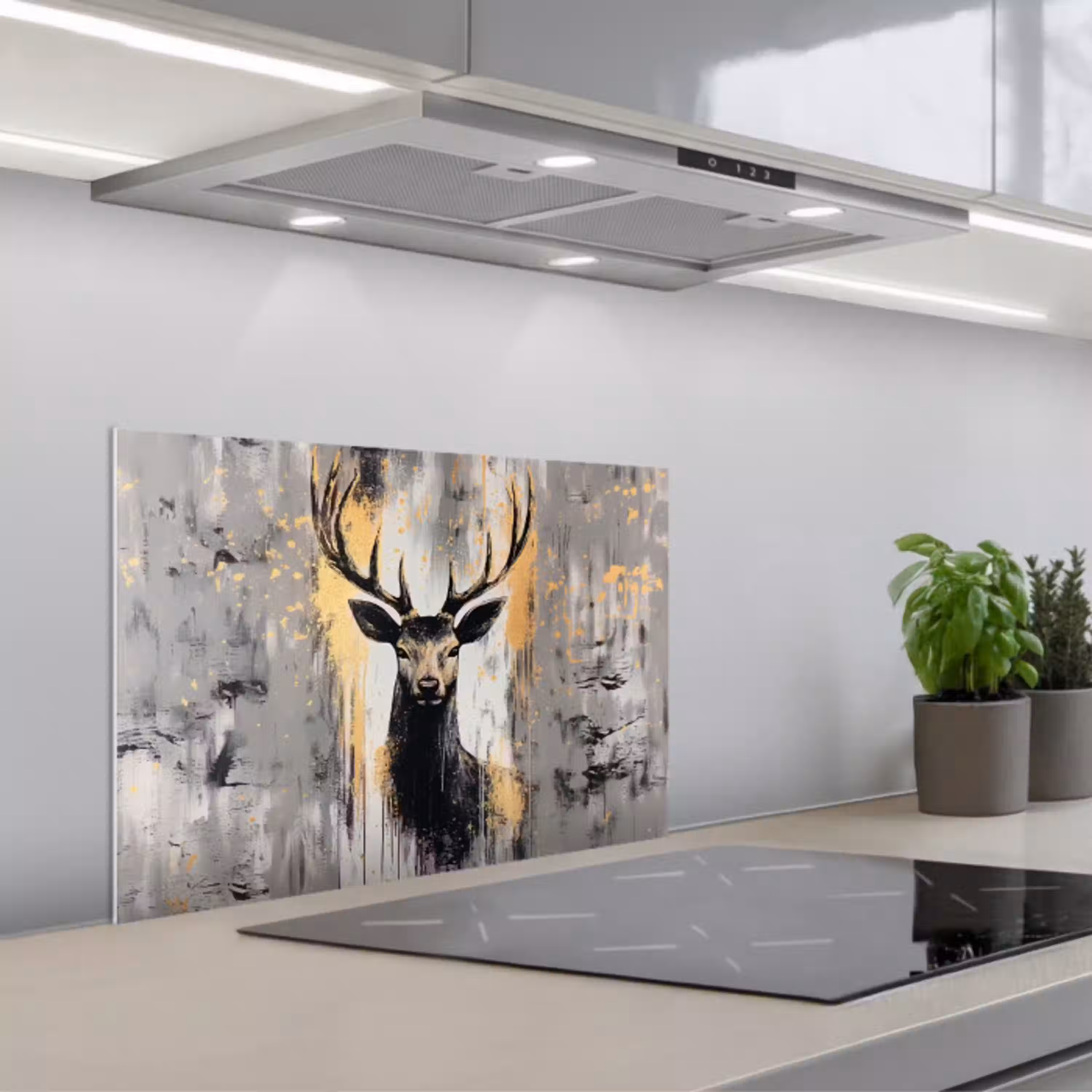 Abstract - Hert - Gewei - Goud keuken achterwand spatscherm klein -3d_schuin