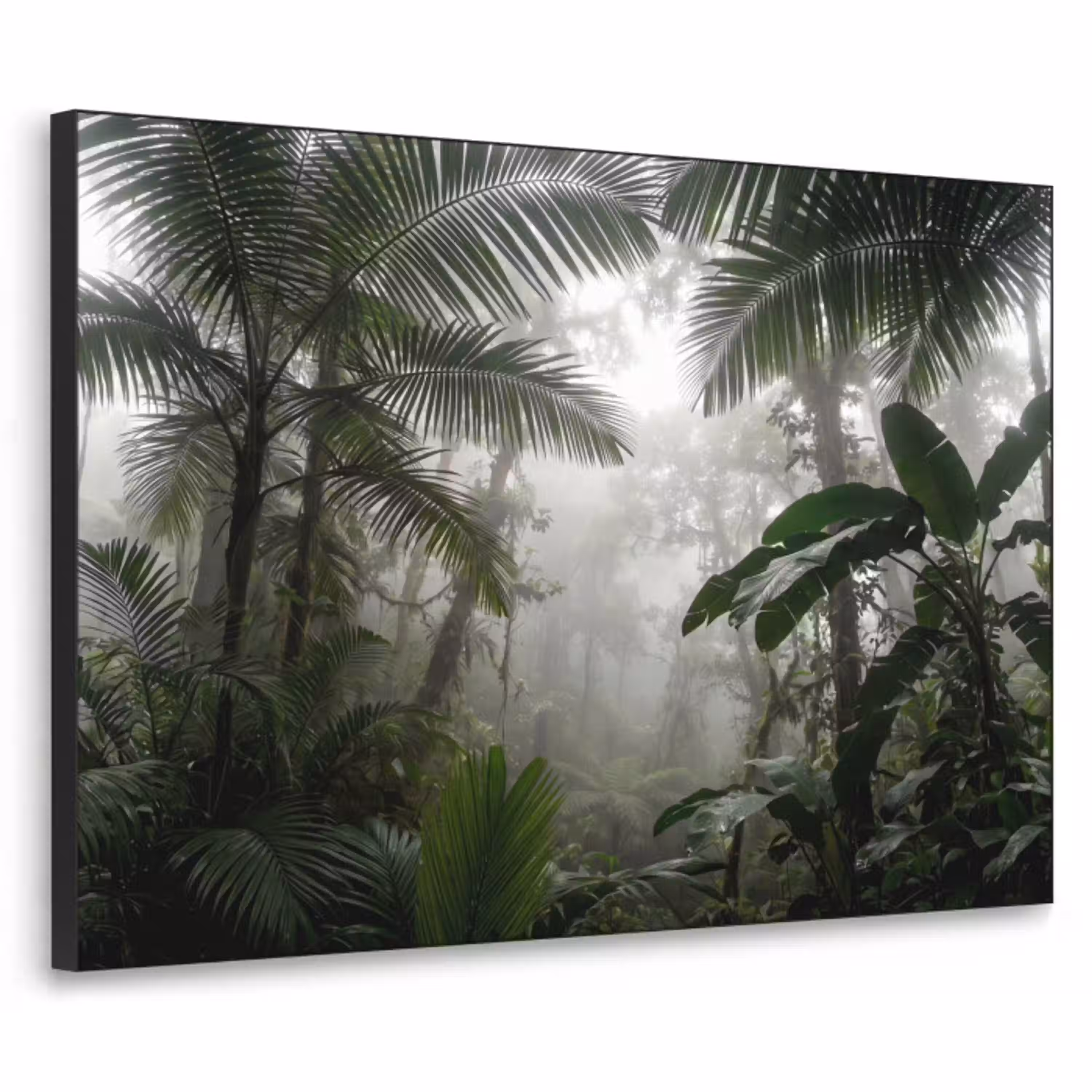 Natuur - Jungle - Mist - Groen - Bladeren Textielframe zwart klein -3d
