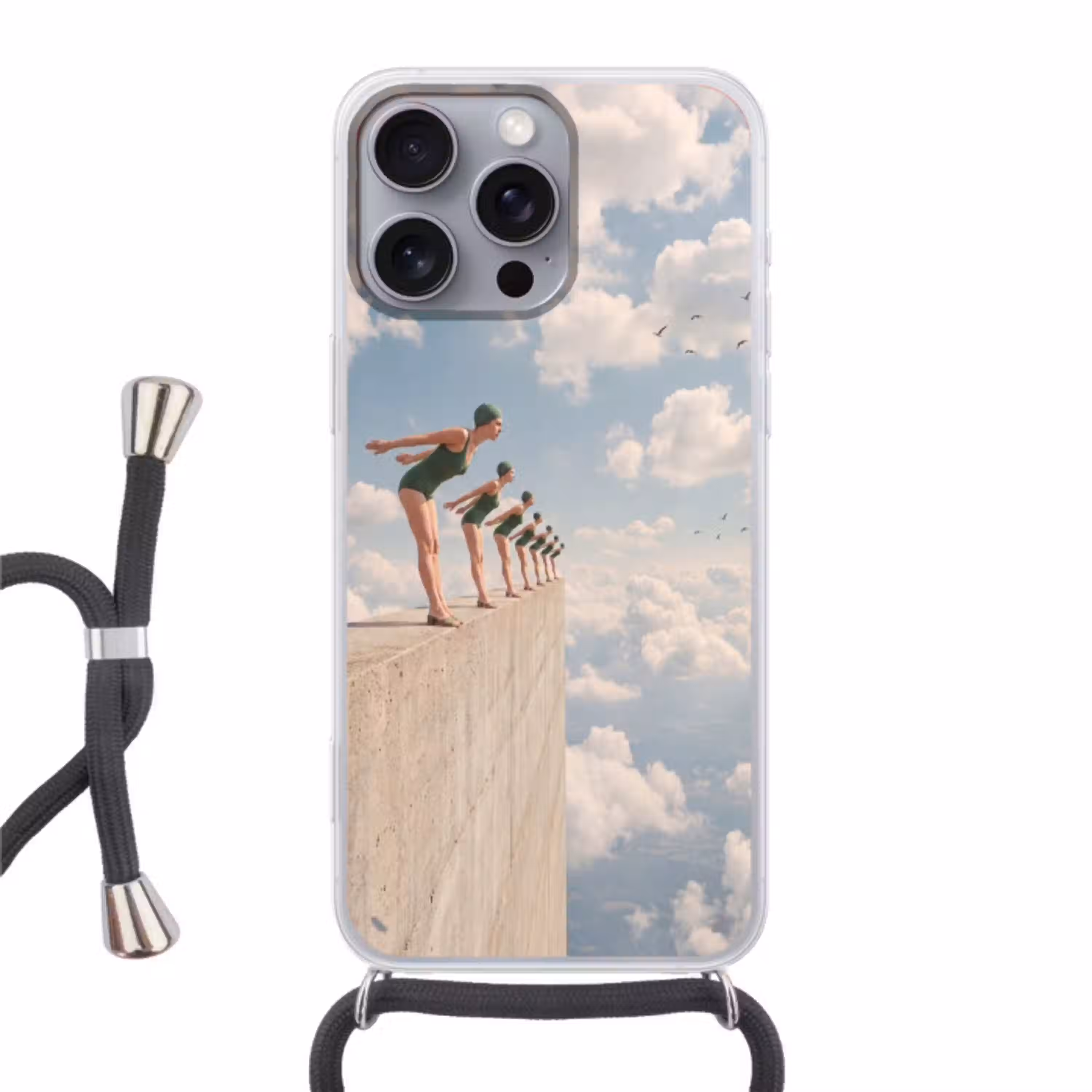 Vrouwen - Duikhouding - Wolken Hoesje iPhone 16 Pro Max met koord klein -3d