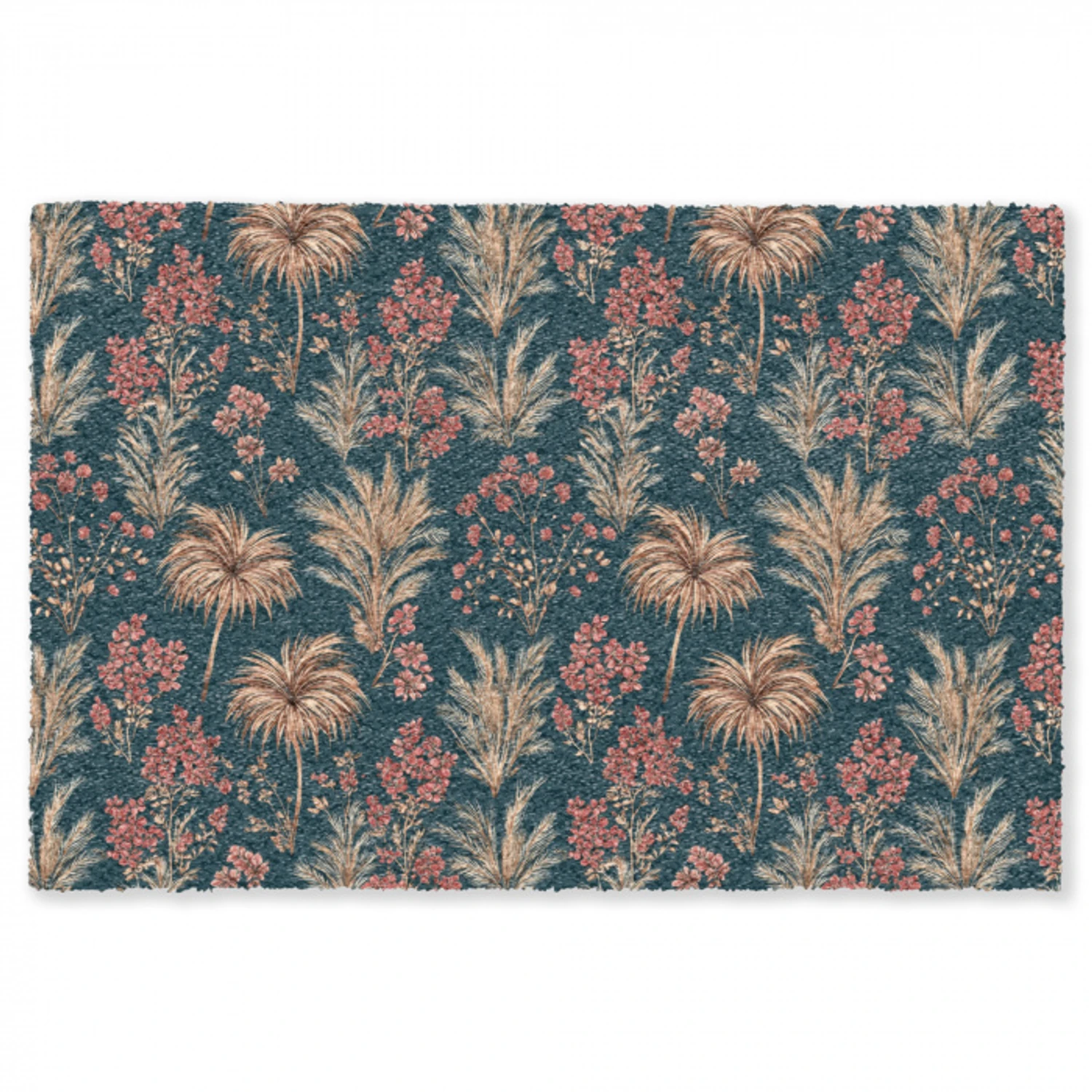 Botanisch - Patroon - Blauw Vloerkleed Rechthoek klein 1091 -3d
