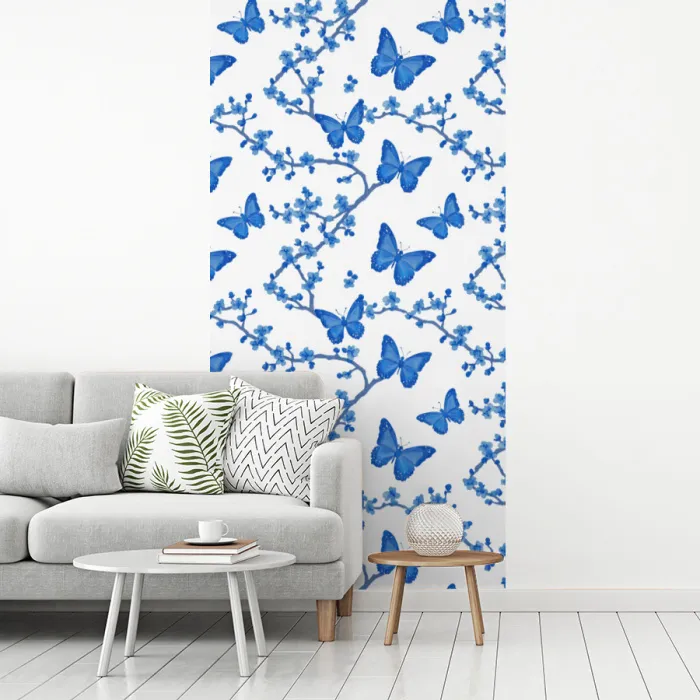 Vlinder - Bloemen - Blauw fotobehang vinyl groot 64 -woonkamer