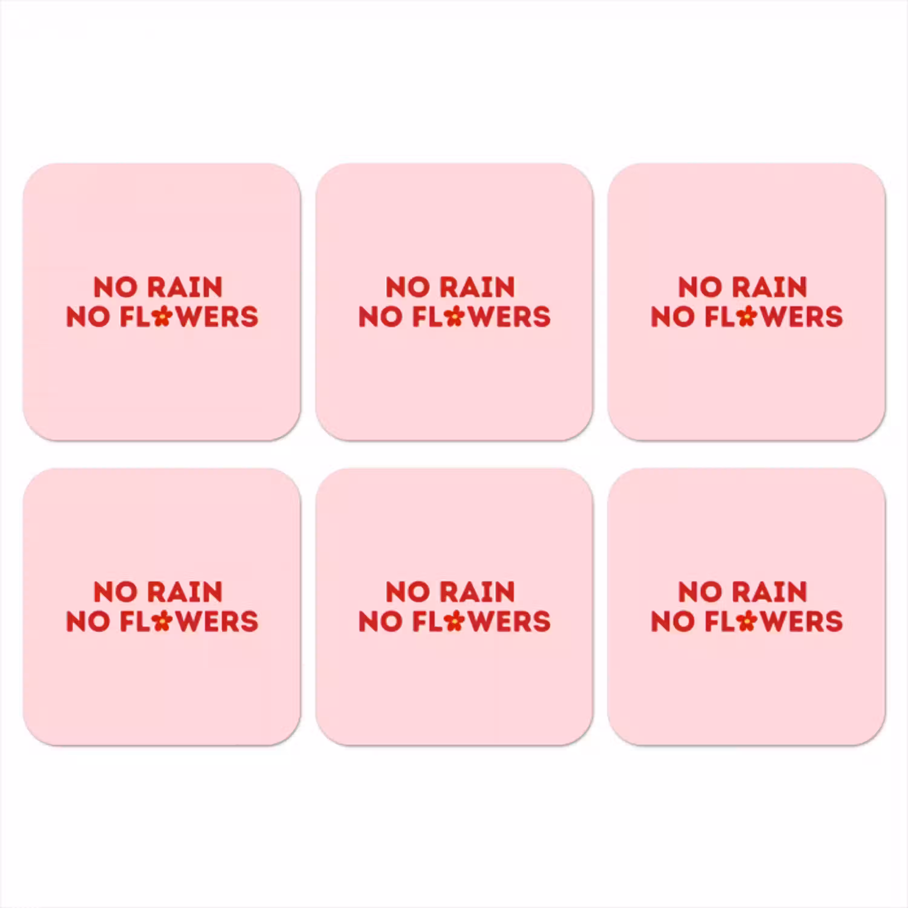 No rain no flowers - Minimalistisch - Roze - Bloem onderzetter kurk middel -3d