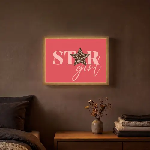 Star girl - Rood - Panter - Ster Light Box met batterij (Wandlamp) middel -sfeer4