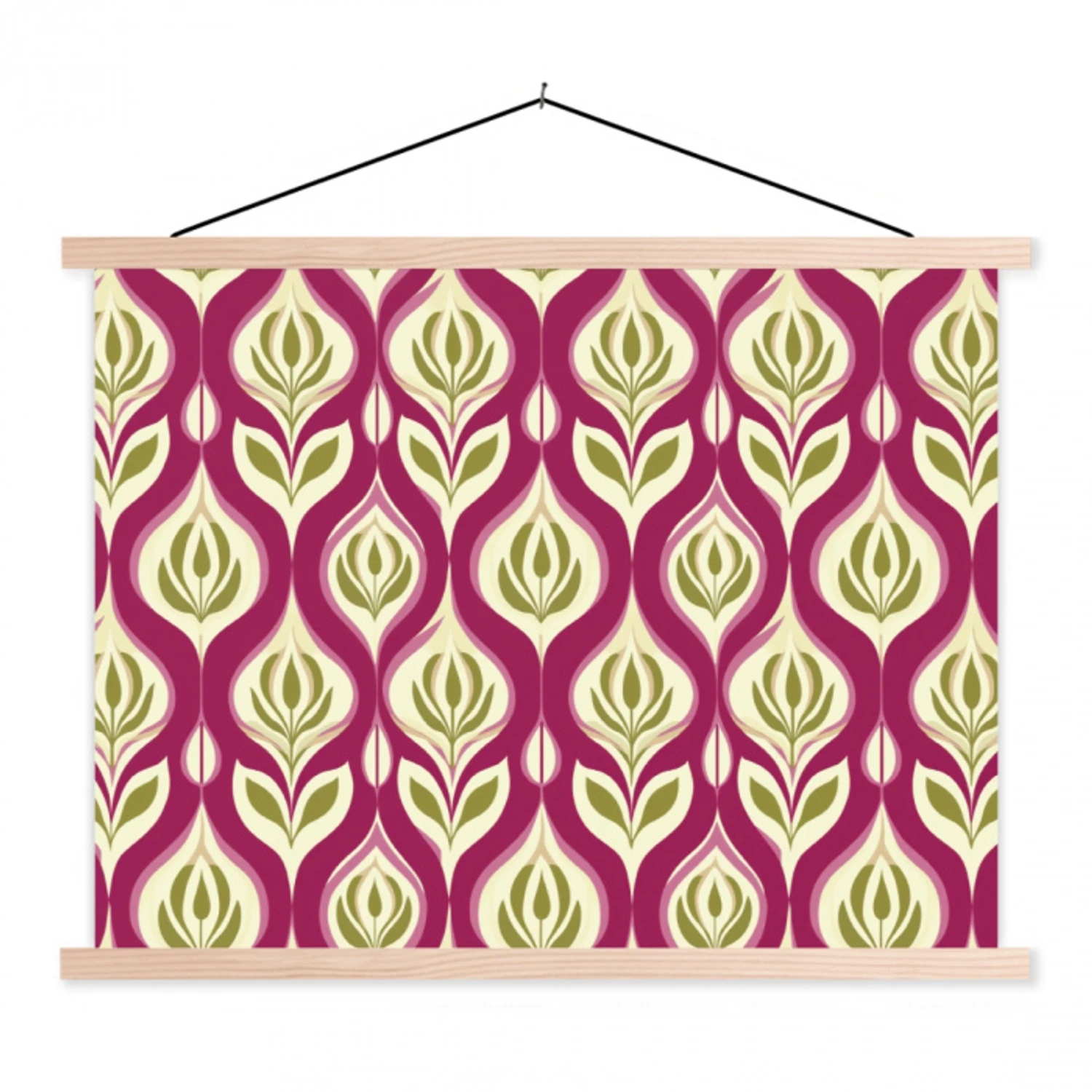 Retro - Floraal - Paars textielposter latten blank klein 122 -3d