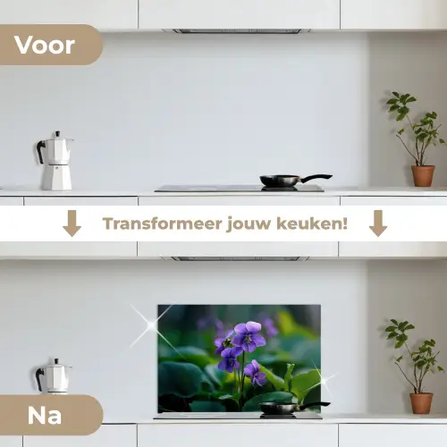 Viooltjes - Paars - Bloem - Bladeren keuken achterwand spatscherm klein -voor_na_NL