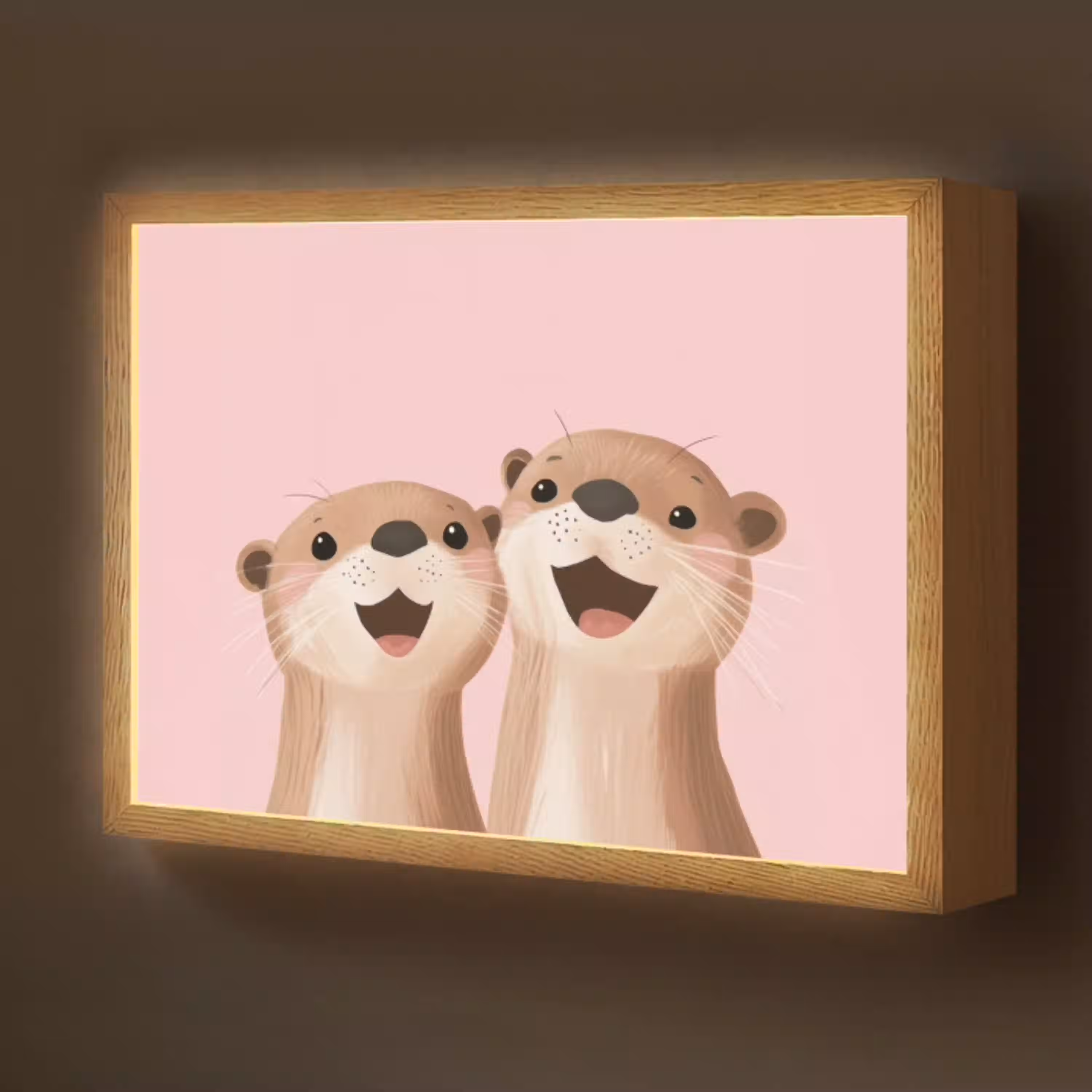 Otters - Glimlach - Bruin Light Box met batterij (Wandlamp kind) middel -z3d_website