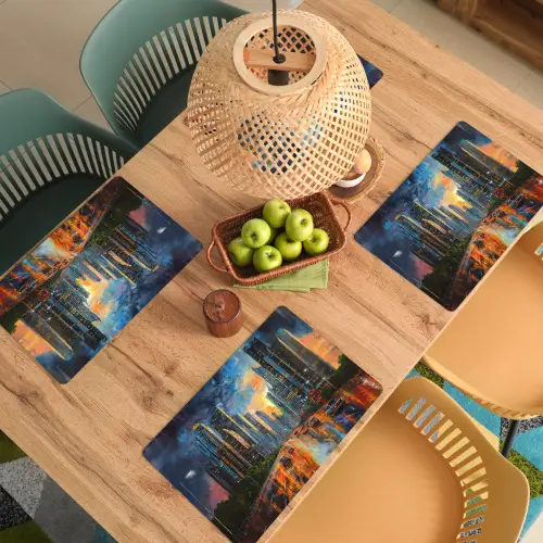 Auto - Skyline - Zon - Blauw Placemat vinyl groot -zzsfeer5_Kitchenyeah-website