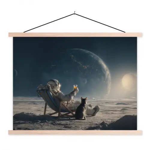 Maan - Kat - Astronaut - Ruimte textielposter latten blank klein -3d