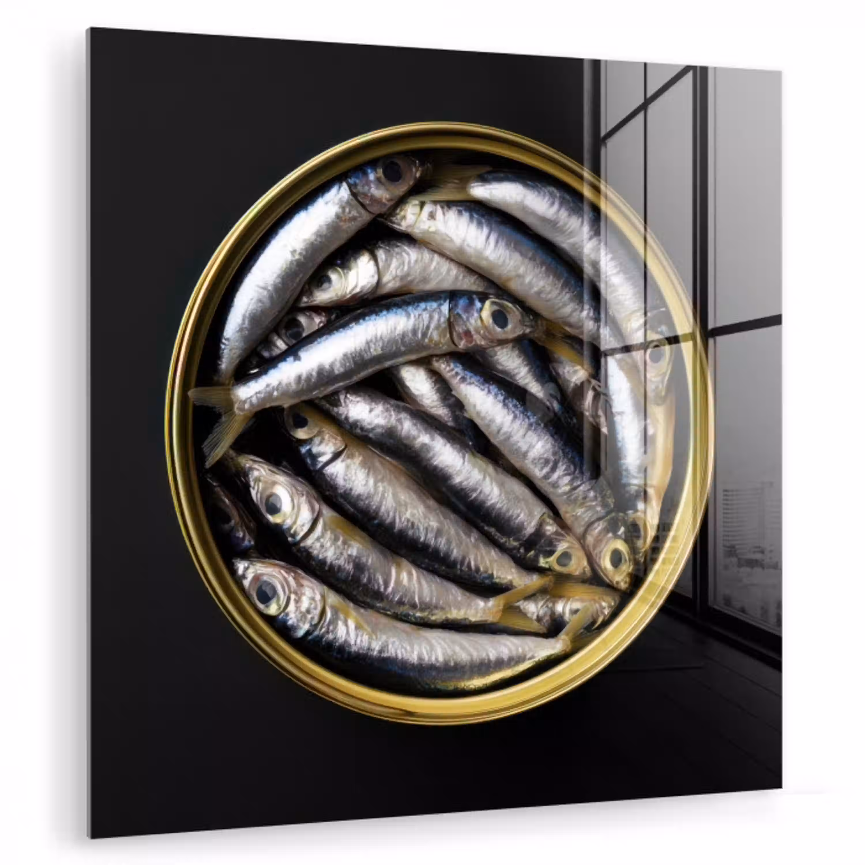 Sardines - Vissen - Rond - Zwart plexiglas 5mm klein -zzzproduct_nieuw
