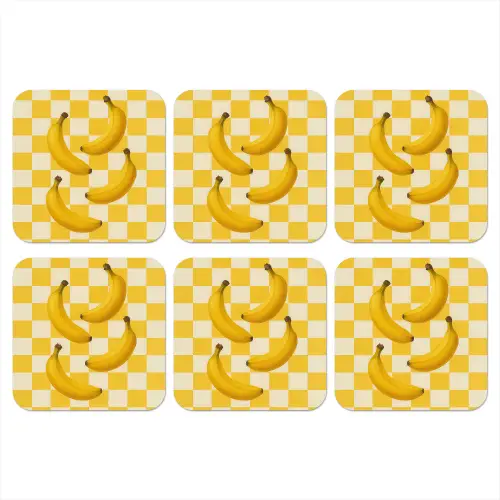 Bananen - Geel - Geblokt onderzetter kurk middel -3d