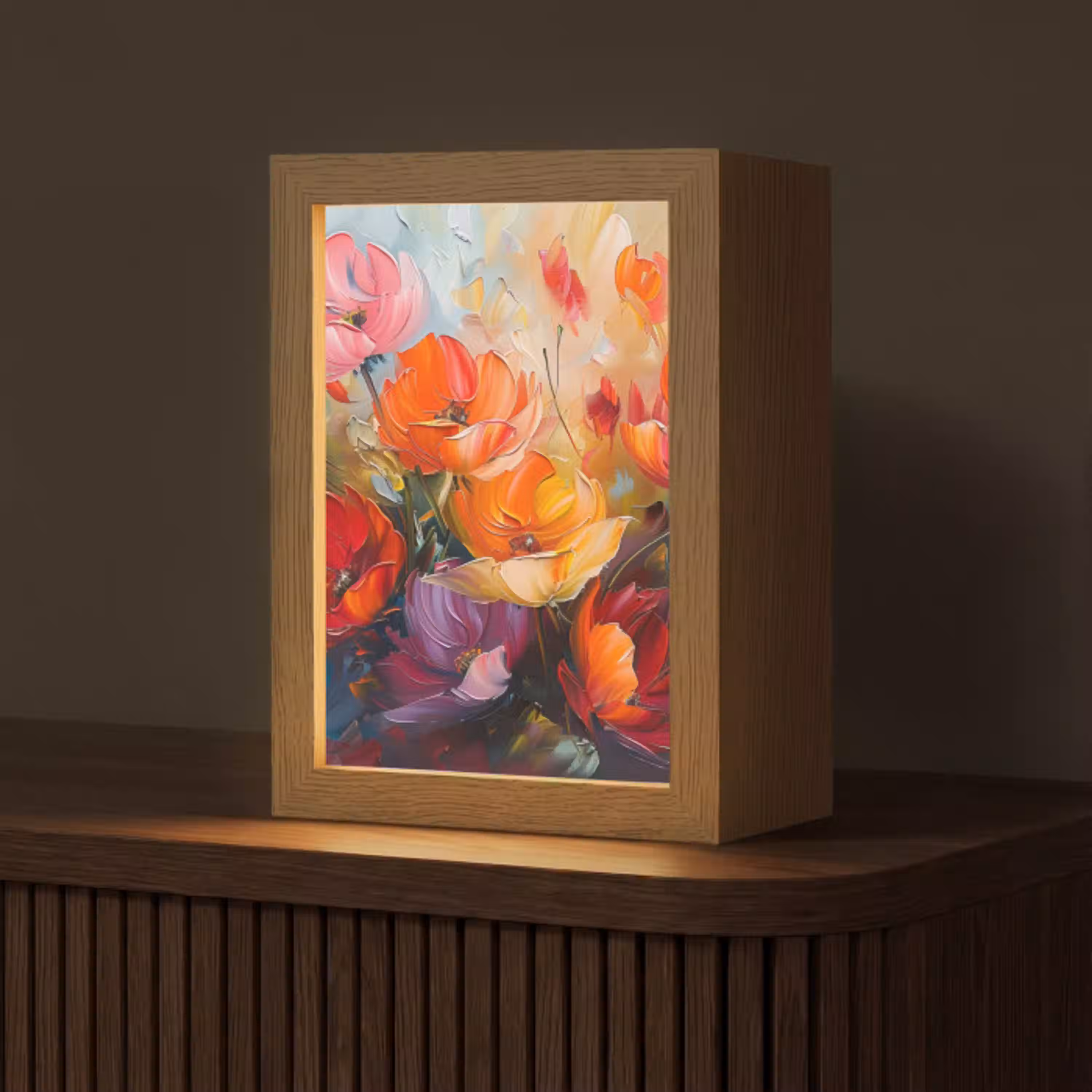 Bloemen - Kleurrijk - Verf - Abstract - Kunst Light Box met kabel (Tafellamp) klein -z3d_website