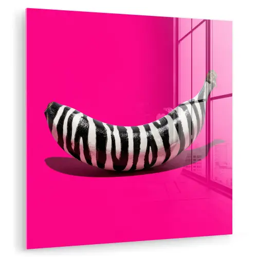 Banaan - Zebraprint - Roze plexiglas 5mm klein -zzzproduct_nieuw