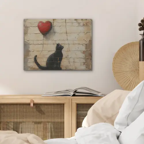 Street art - Kat - Ballon - Graffiti - Banksy PET vilt klein -sfeer3