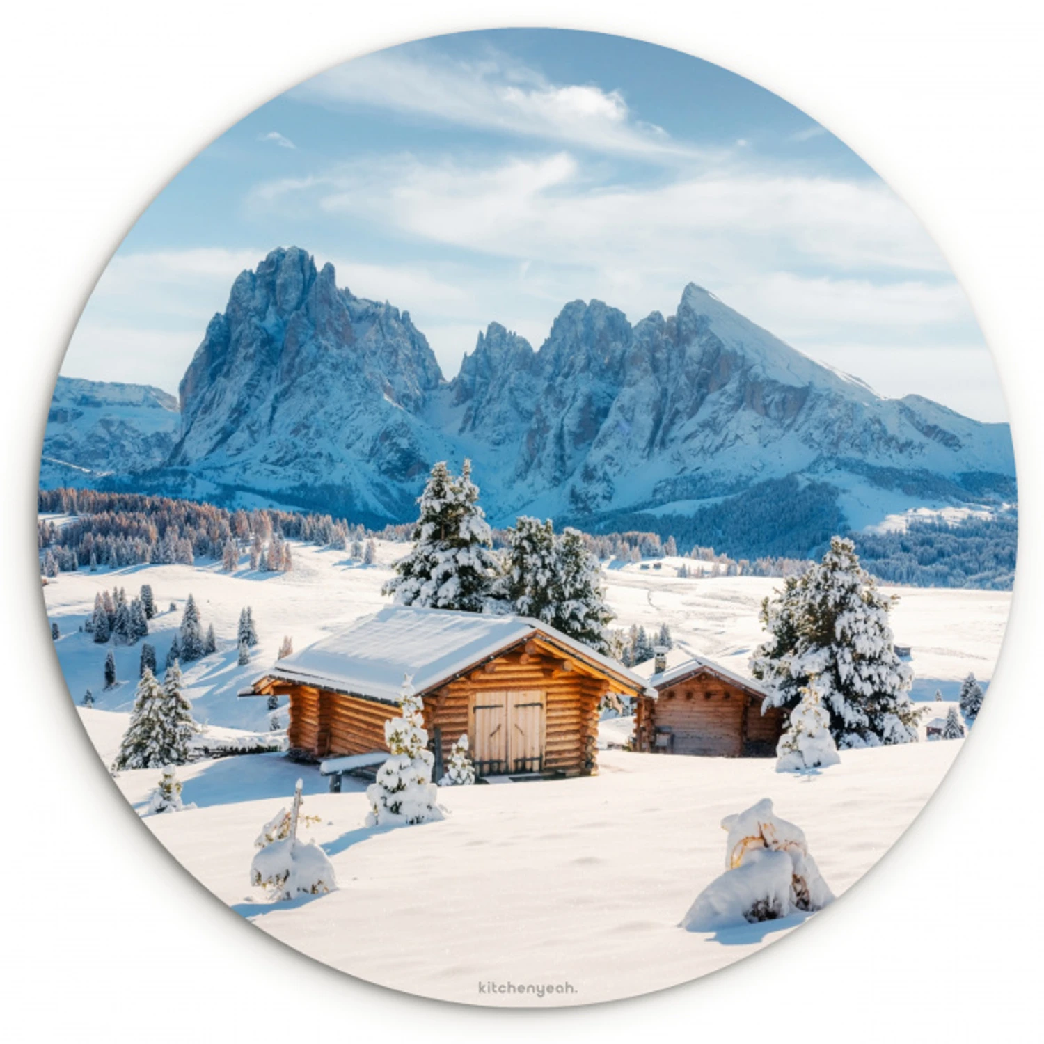 Landschap - Winter - Sneeuw Wandcirkel kunststof plaat 5mm dik klein -3d