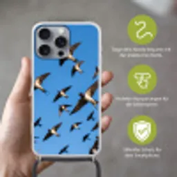 Zwaluwen - Vliegen - Blauw Hoesje iPhone 16 Pro Max met koord klein -sfeer2_DE