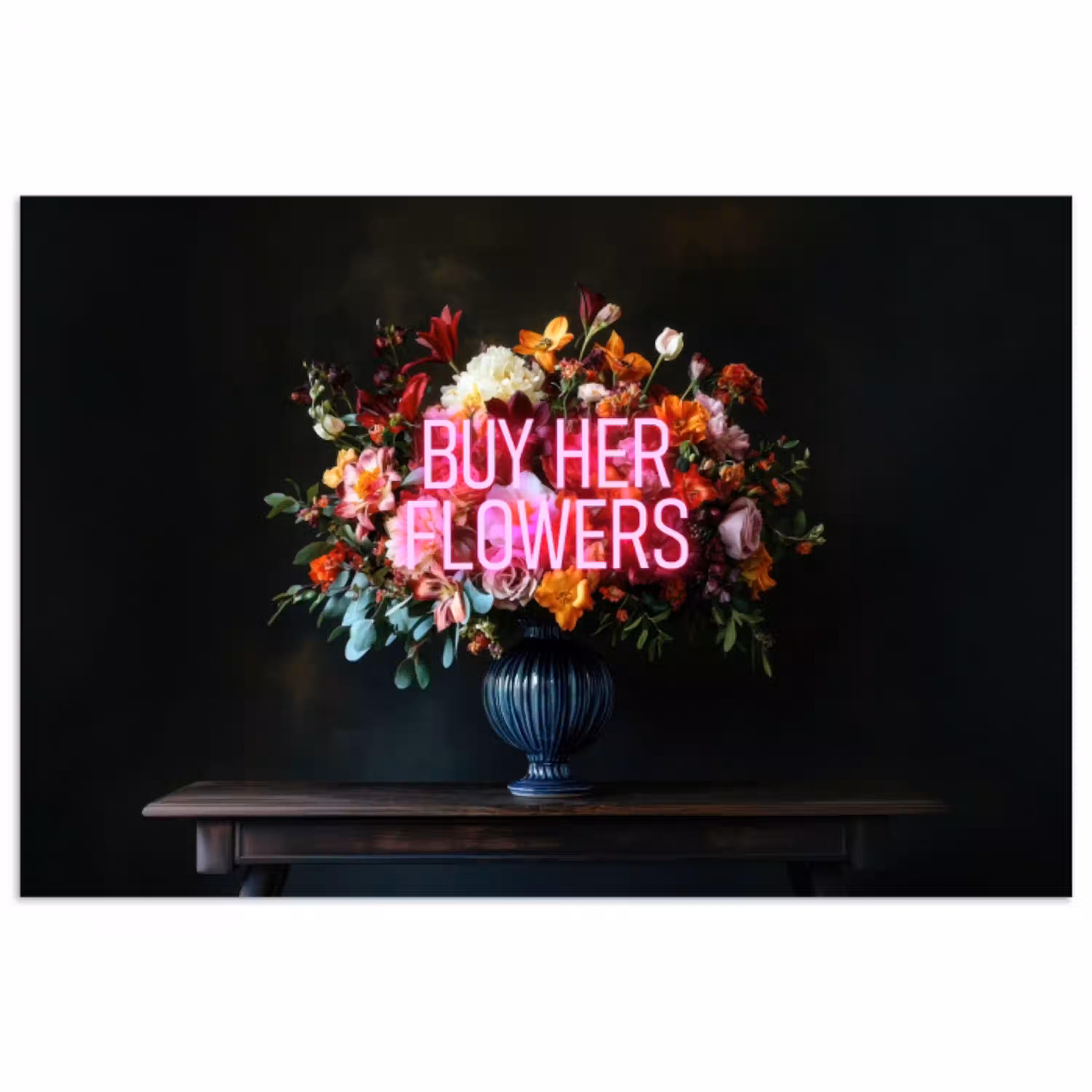 Quote - Bloemen - Vaas - Neon poster papier klein -3d