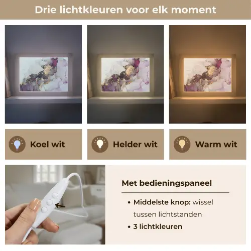 Marmer - Abstract - Goud - Paars Light Box met kabel (Tafellamp) klein -USP_lichtkleurNL