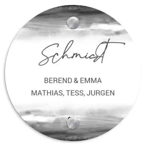 Aquarel - Zwart wit - Sierlijk Naambord Rond klein -3d