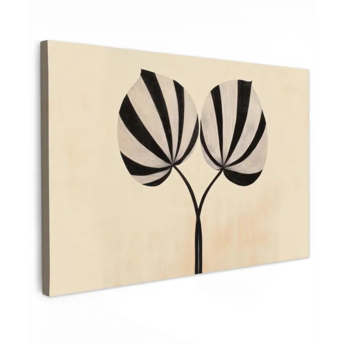Bladeren - Gestreept - Stengel - Beige Tuinposter op houten frame 2 cm dik klein -3d