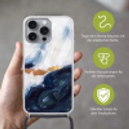 Abstract - Acryl - Blauw - Goud - Elegant Hoesje iPhone 16 Pro Max met koord klein -sfeer2_DE