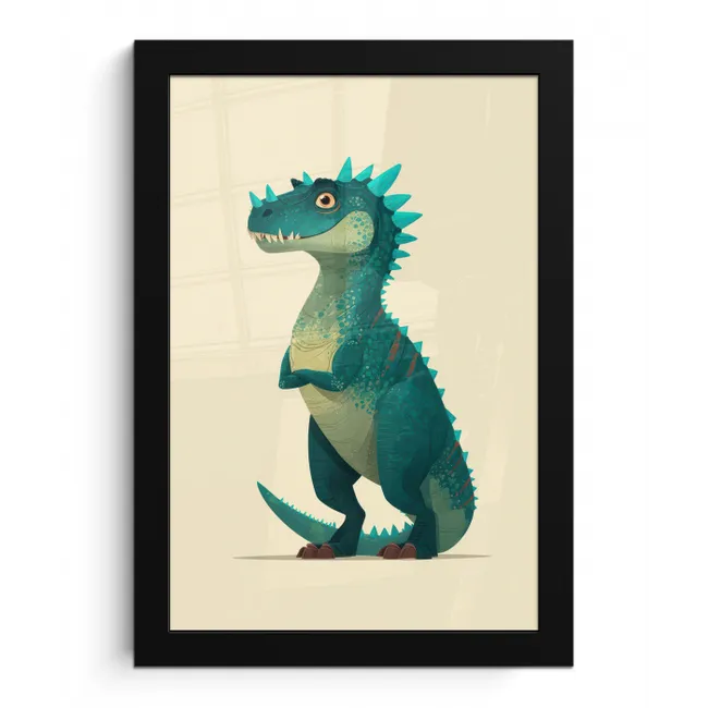 Dinosaurus - Turquoise - Stekels fotolijst zwart zonder passe partout klein -3d