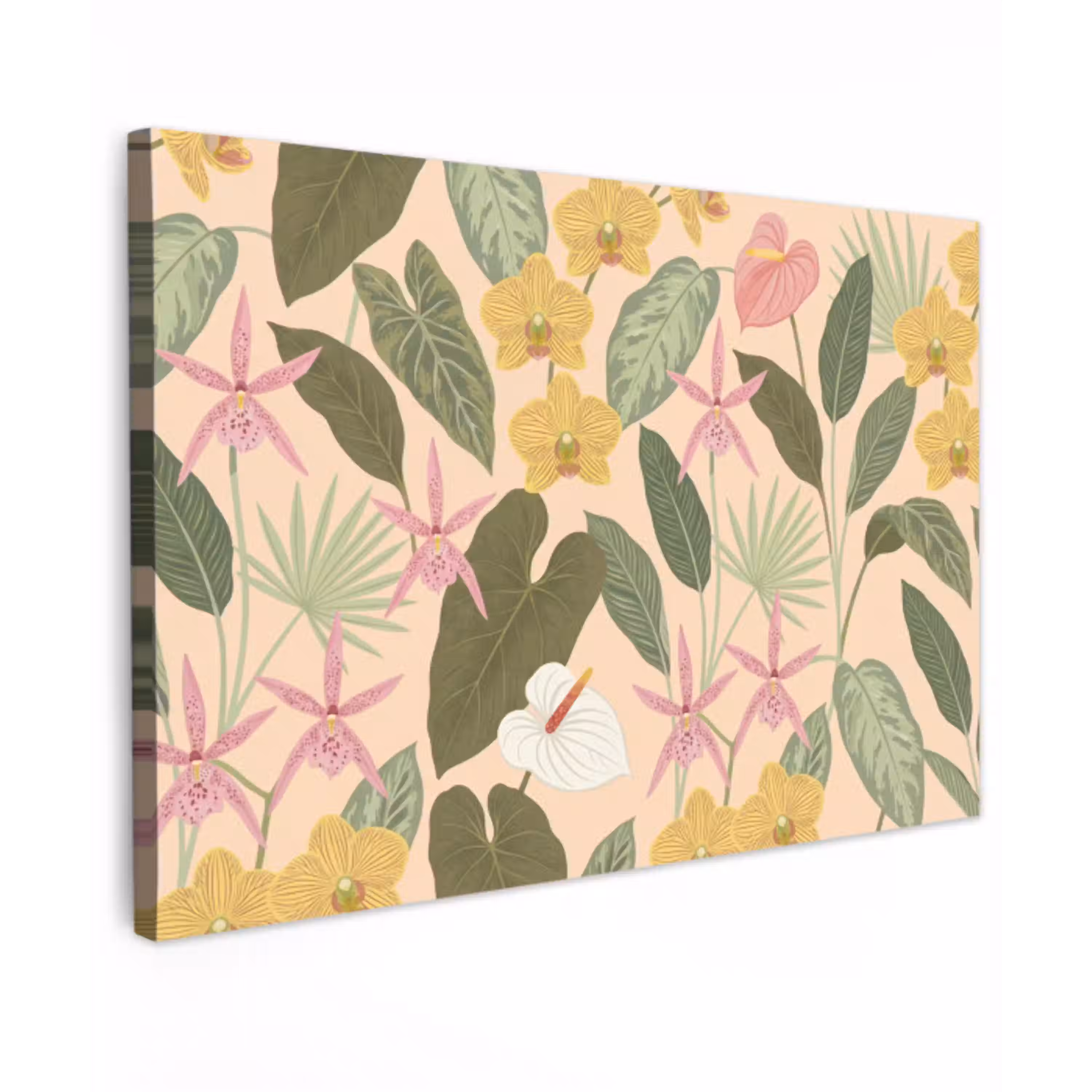 Patroon - Bloemen - Kleurrijk Tuinposter op houten frame 2 cm dik klein -3d