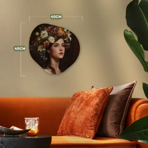 Portret - Vrouw - Bloemen Wandcirkel Organisch Forex 3mm klein -sfeer3