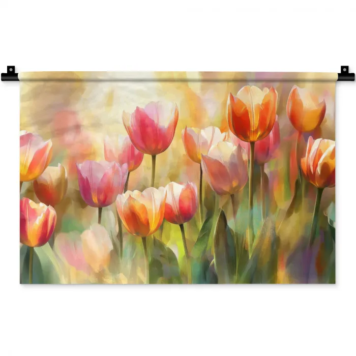 Tulpen - Sprookjesachtig - Kleurrijk Wandkleed katoen klein -zz3d