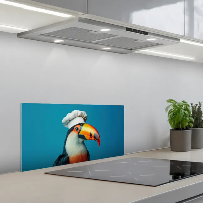 Toekan - Papegaai - Vogel - Koksmuts keuken achterwand spatscherm klein -3d_schuin