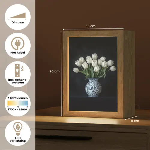 Wit - Bloemen - Tulpen - Vaas Light Box met kabel (Tafellamp) klein -USP_NL