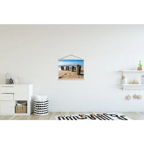 Zand - Strand - Paal - Water - Zomer textielposter latten blank klein -kinderkamer