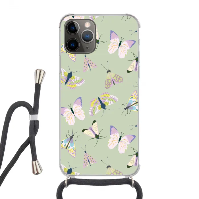 Vlinders - Insecten - Groen - Kleurrijk Hoesje iPhone 12 Pro met koord klein -3d