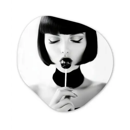 Vrouw - Lolly - Zwart - Wit Wandcirkel Organisch Aluminium middel -3d