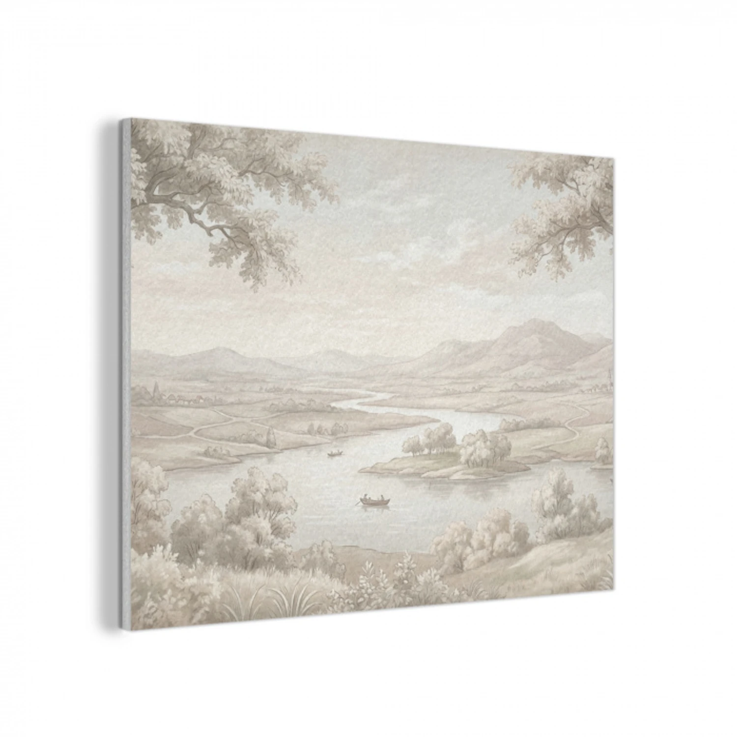 Rivierlandschap - Bergen - Natuur - Vintage - Beige PET vilt klein -3d