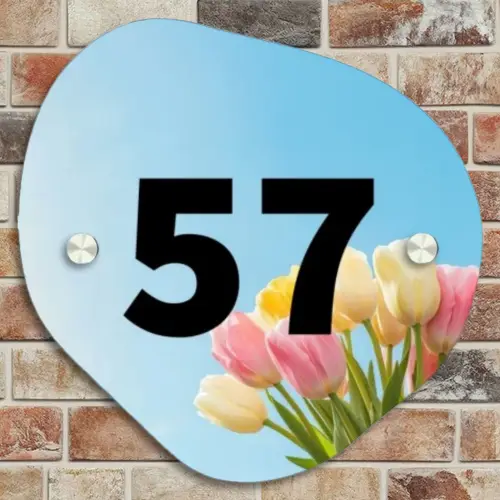Gekleurde tulpen lucht - Traditioneel Naambord Organisch middel -sfeer10