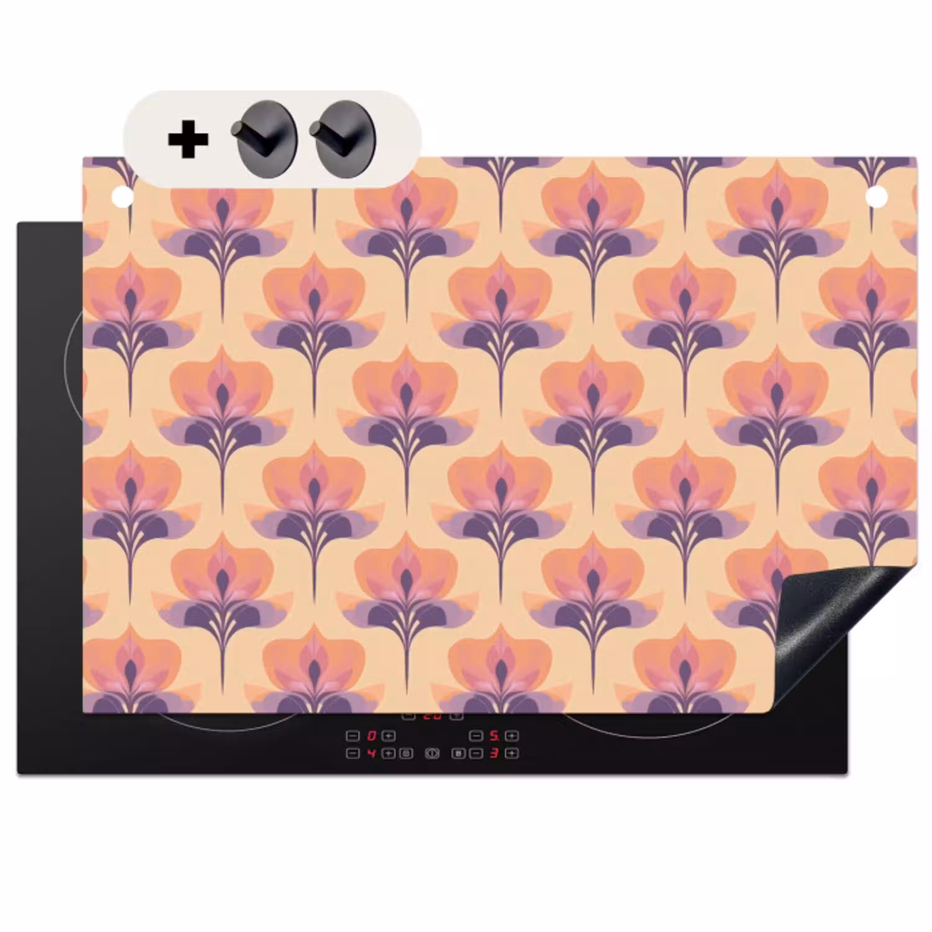 Botanisch - Patroon - Pastel Inductie beschemer met haakjes klein 777 -3d