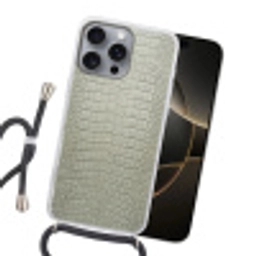 Krokodillenleer - Schubben - Groen Hoesje iPhone 16 Pro Max met koord klein -sfeer1