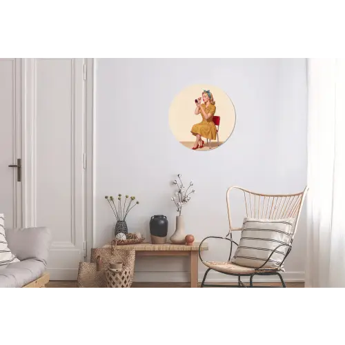 Illustratie - Mascara - Vrouw - Geel Wandcirkel aluminium klein -woonkamer