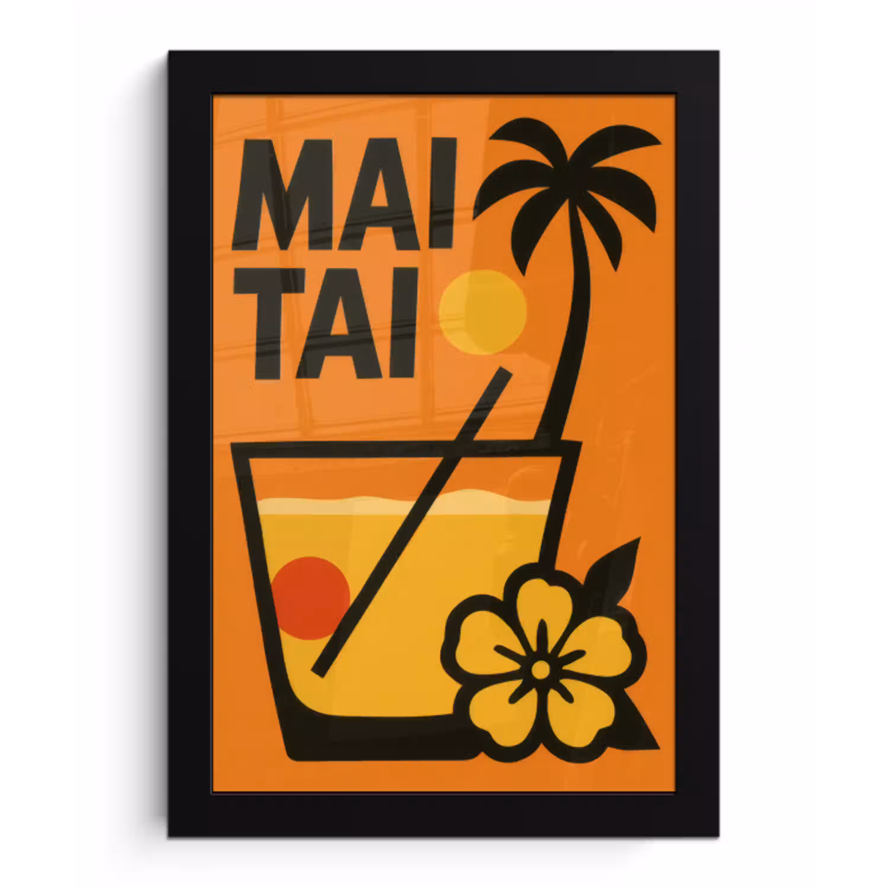 Palmboom - Bloem - Art - Drink fotolijst zwart zonder passe partout klein -3d