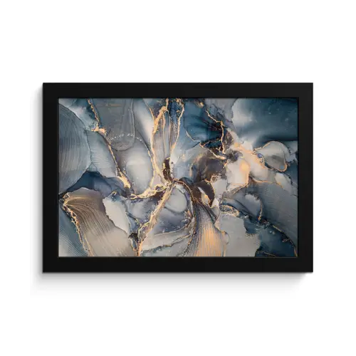 Marmer - Grijs - Blauw - Luxe - Goud fotolijst zwart zonder passe partout klein -3d