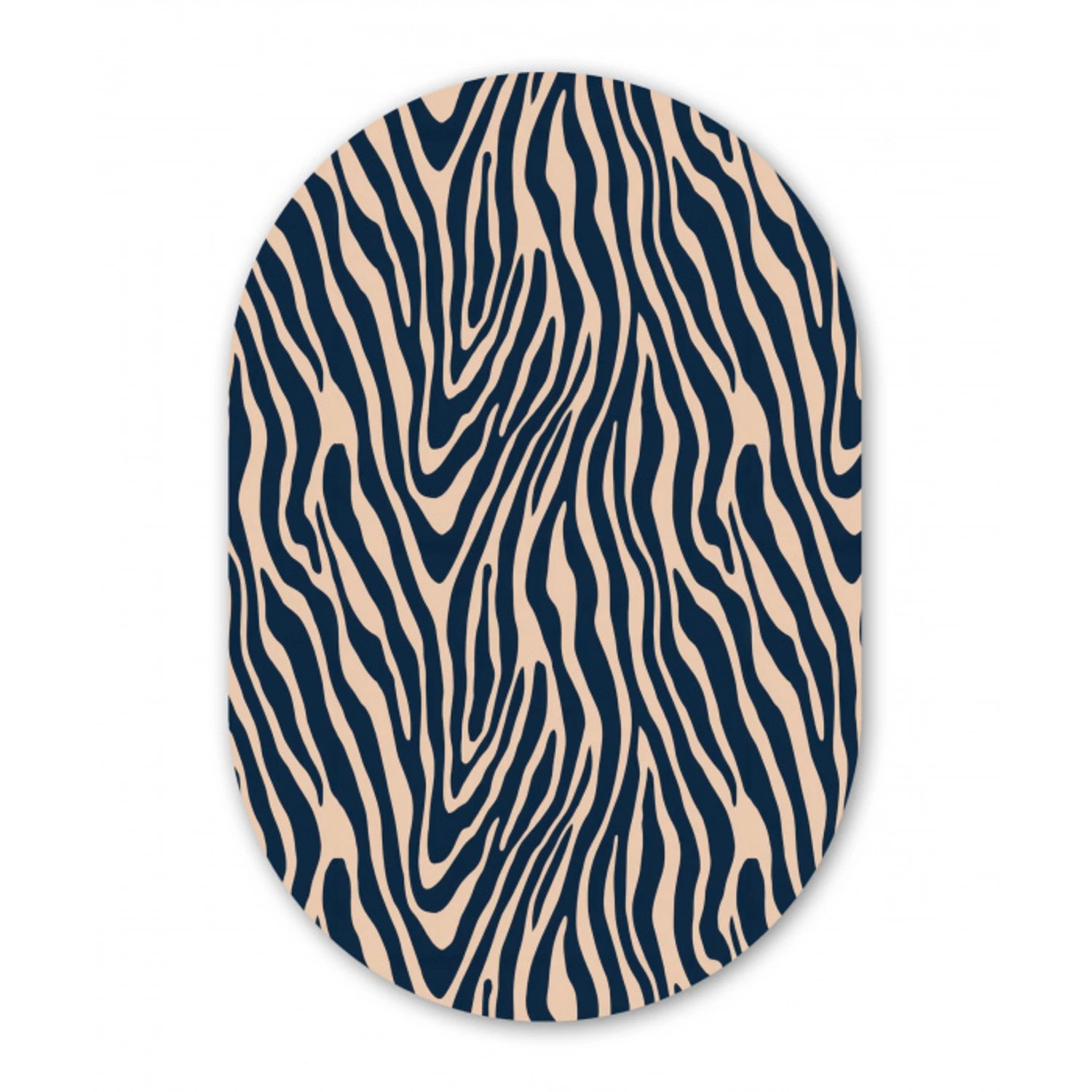 Zebra - Patroon - Blauw - Beige Wandcirkel Ovaal Forex klein 630 -3d