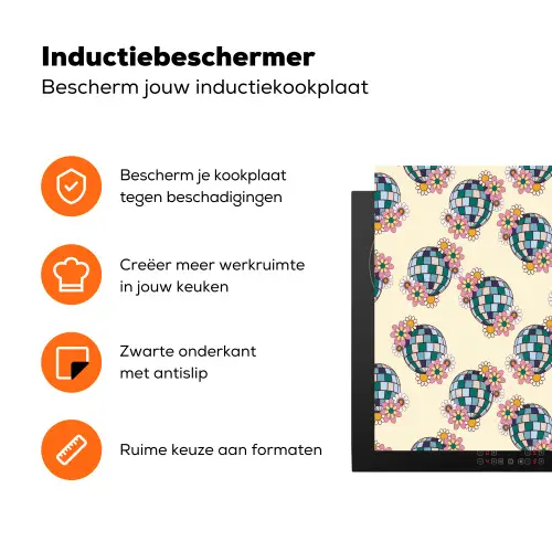 Retro - Disco - Bloemen - Discobal- Multi Inductie beschermer vinyl 3mm klein 276 -zzzzzzz-td-ups