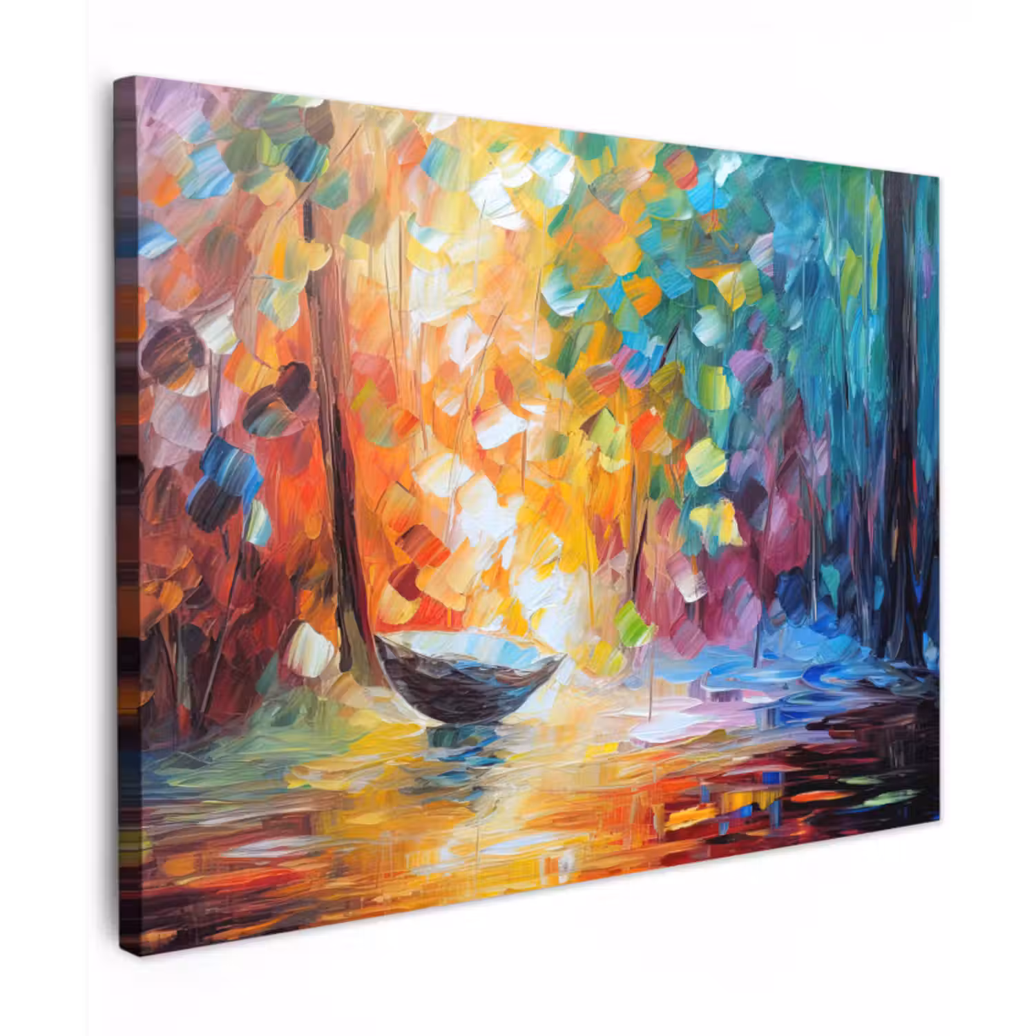 Canvas schilderij - Kleurrijk - Olieverf - Water - Boot
