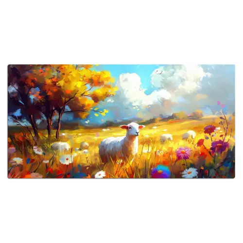 Schaap - Weide - Bloemen Muismat XXL klein -3d_leeg
