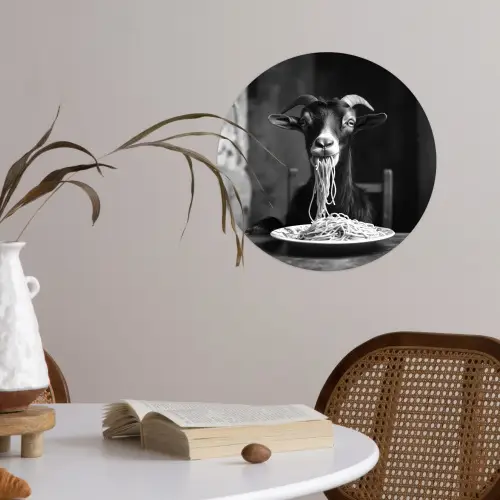 Geit - Bord - Spaghetti - Zwart Wit Wandcirkel behangsticker klein -sfeer3