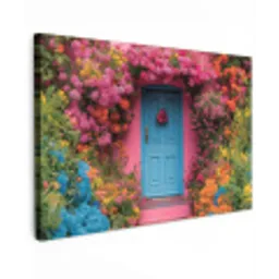 Bloemen - Deur - Roze Tuinposter op houten frame 2 cm dik klein -3d