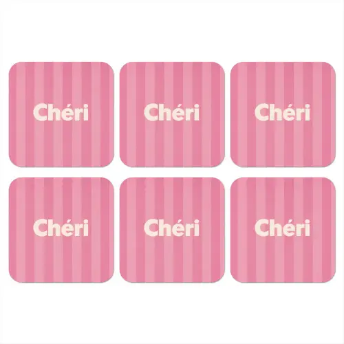 Gestreept - Roze - Chéri onderzetter kurk middel -3d