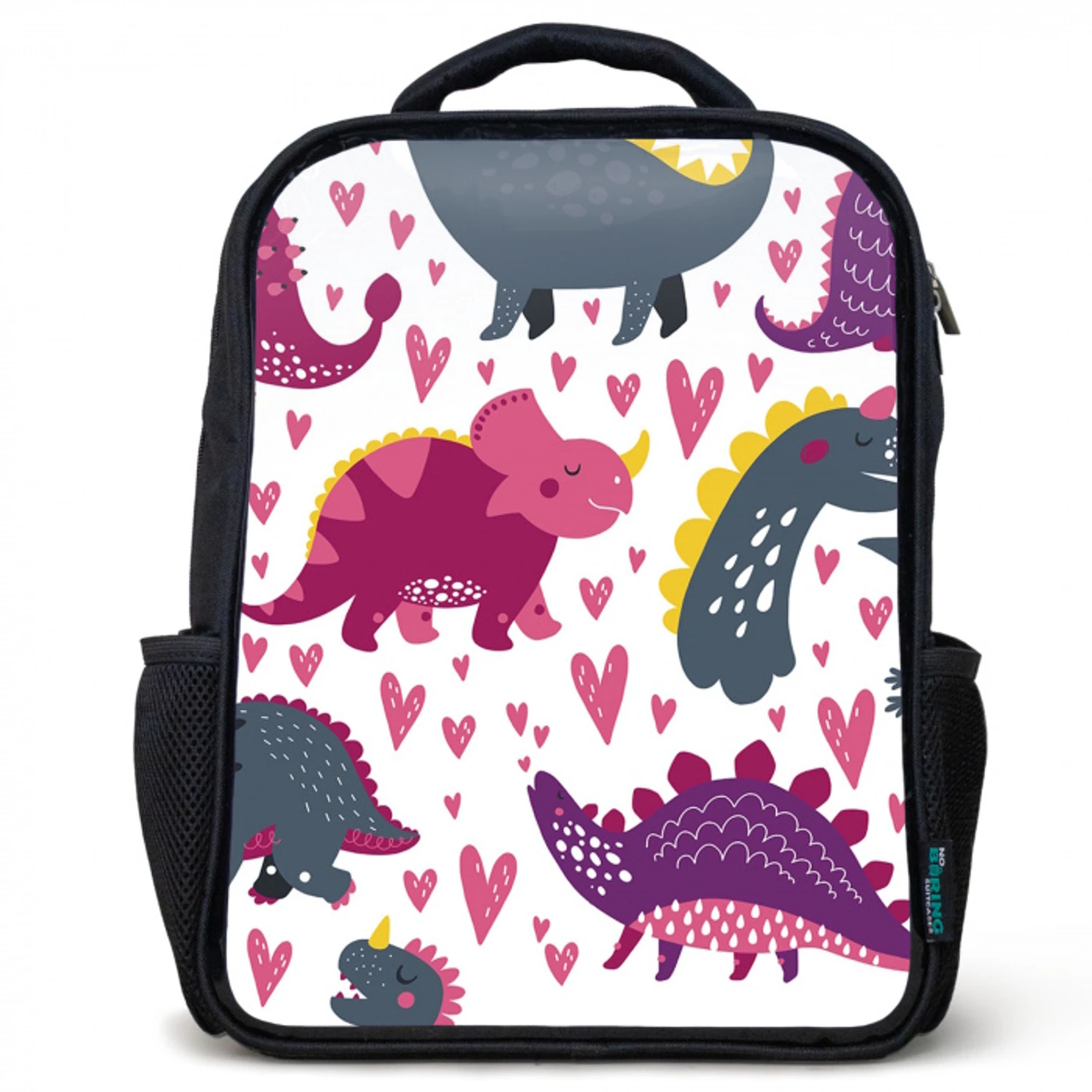 Dino - Hart - Patronen - Roze - Meisjes - Dinosaurus Rugzak - Zwart middel -3d